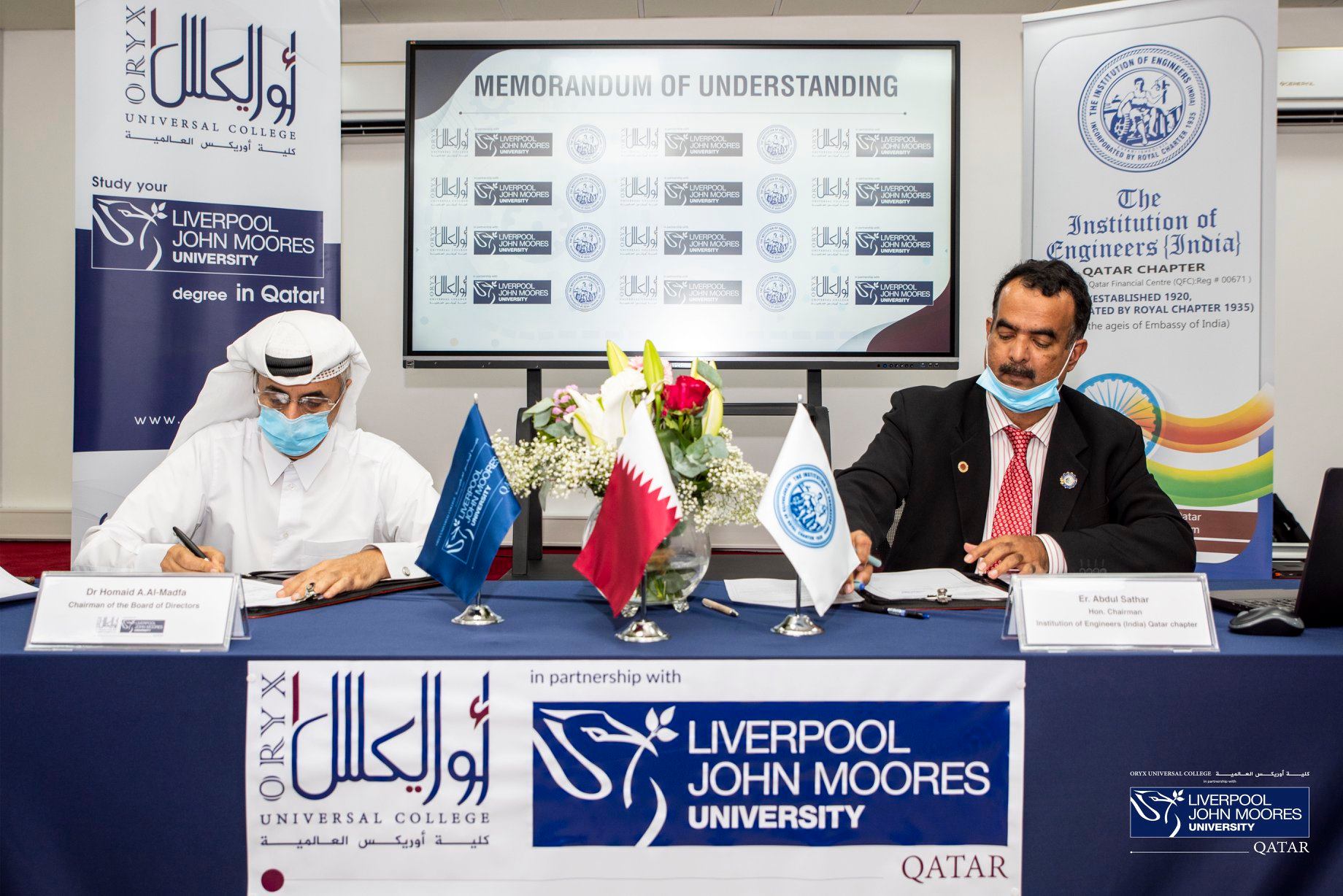 MOU signed between Oryx Universal College, in partnership with Liverpool John Moores University, and The Institution of Engineers - India (IEI) (Qatar Chapter)